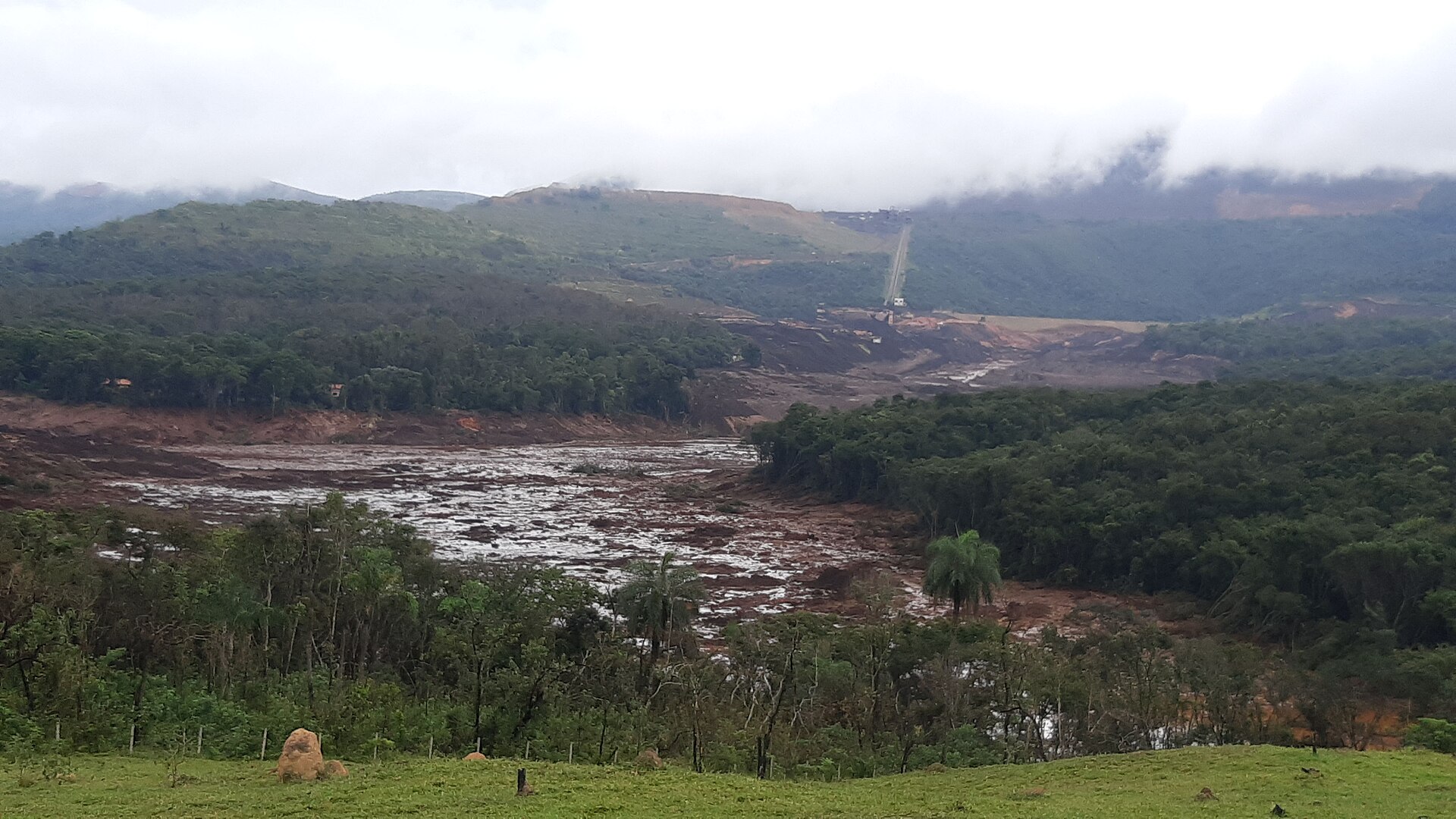 The Brumadinho valley buried in mine tailings after the 2019 dam collapse