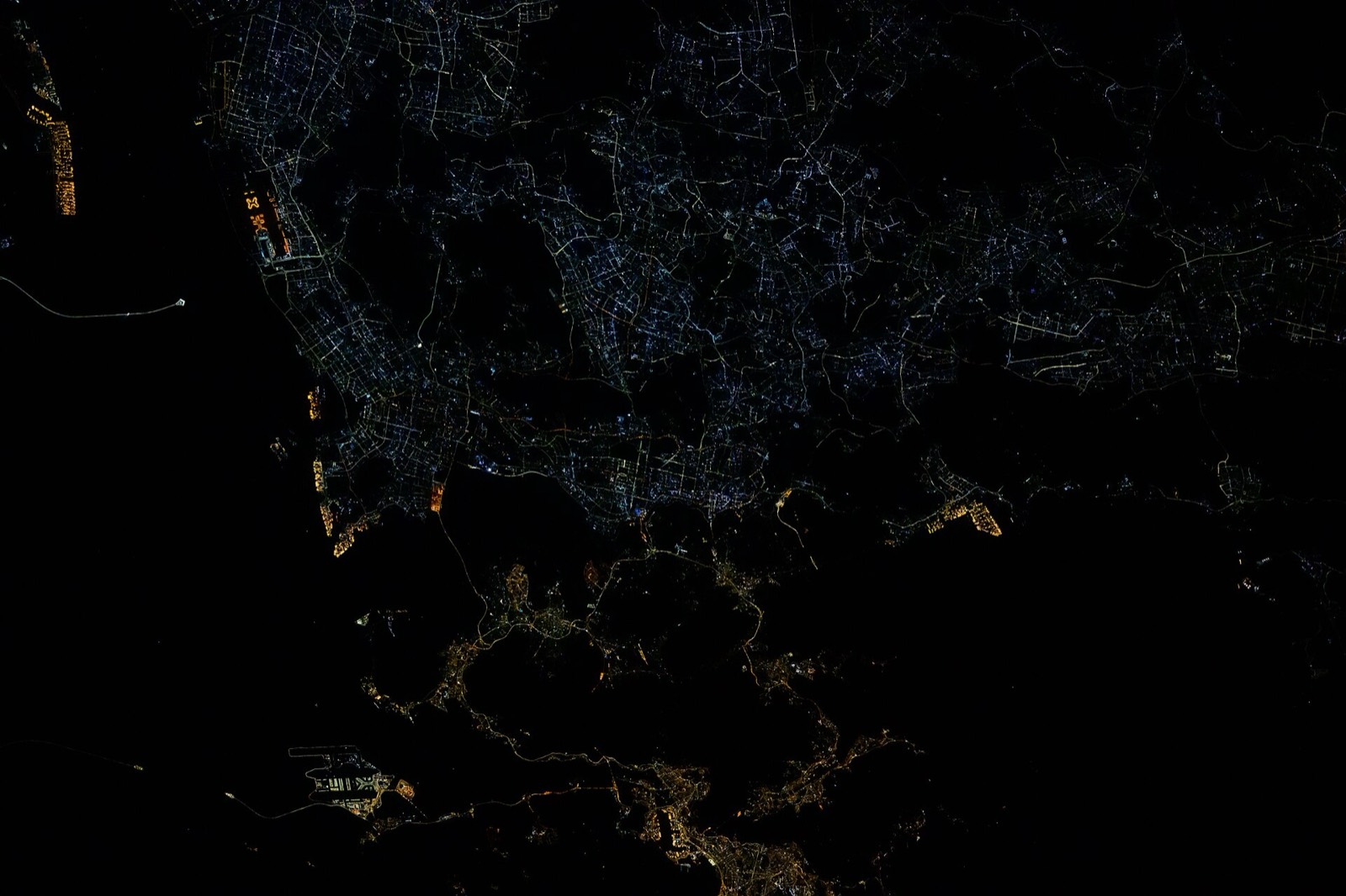 Hong Kong and Shenzhen city lights at night, photographed from the International Space Station